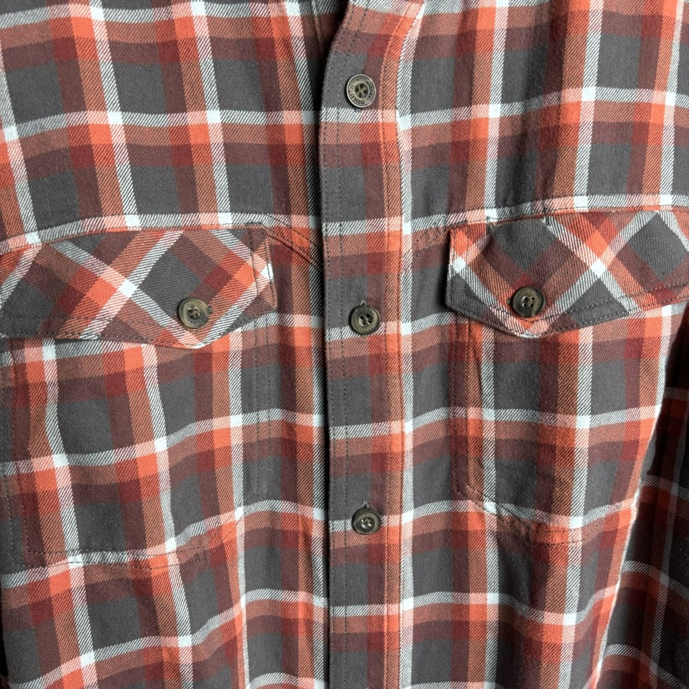 Duluth Men’s Flannel Shirt Large Orange Gray Plaid Button Up Long Sleeve Pockets - Picture 4 of 5